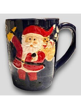 Christmas Santa Claus Ceramic Mug 3D Design Microwave & Dishwasher Safe Navy Blu
